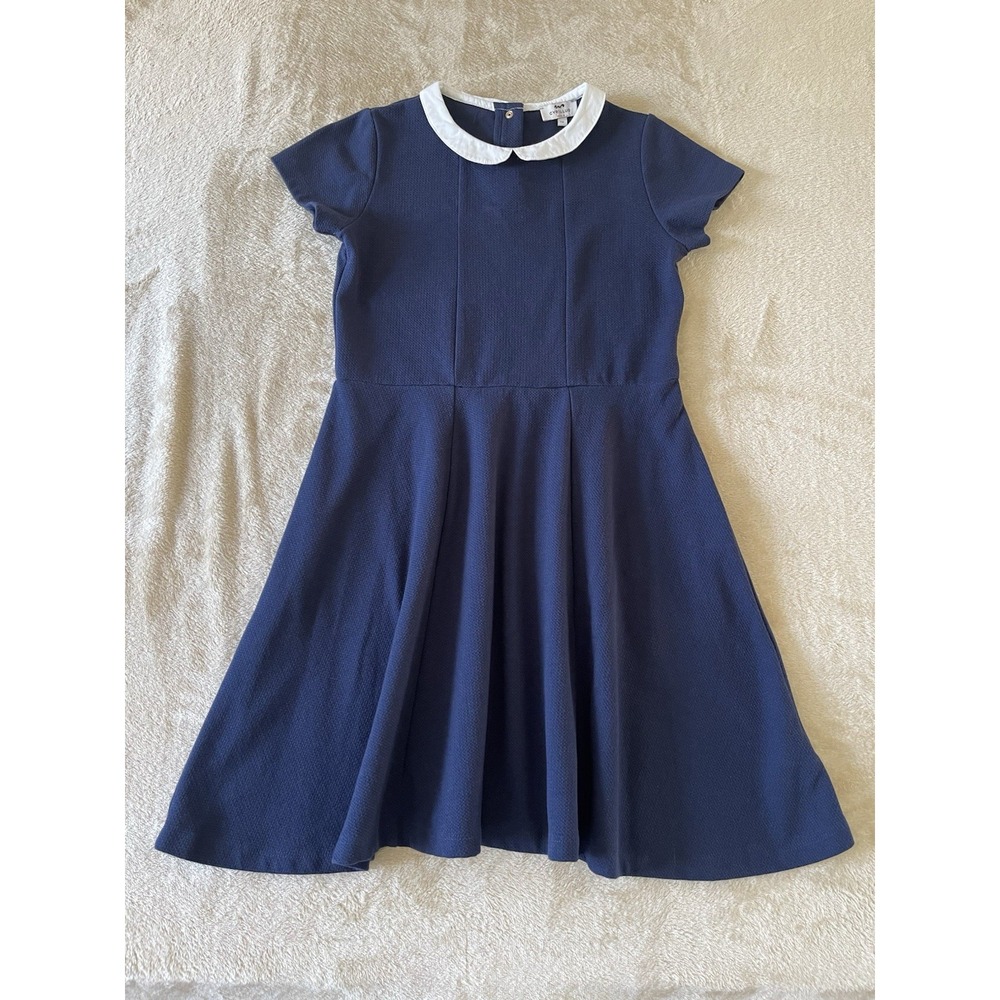 Cyrillus Paris Girls Navy Fit & Flare Dress Size 12 Peter Pan Collar Preppy